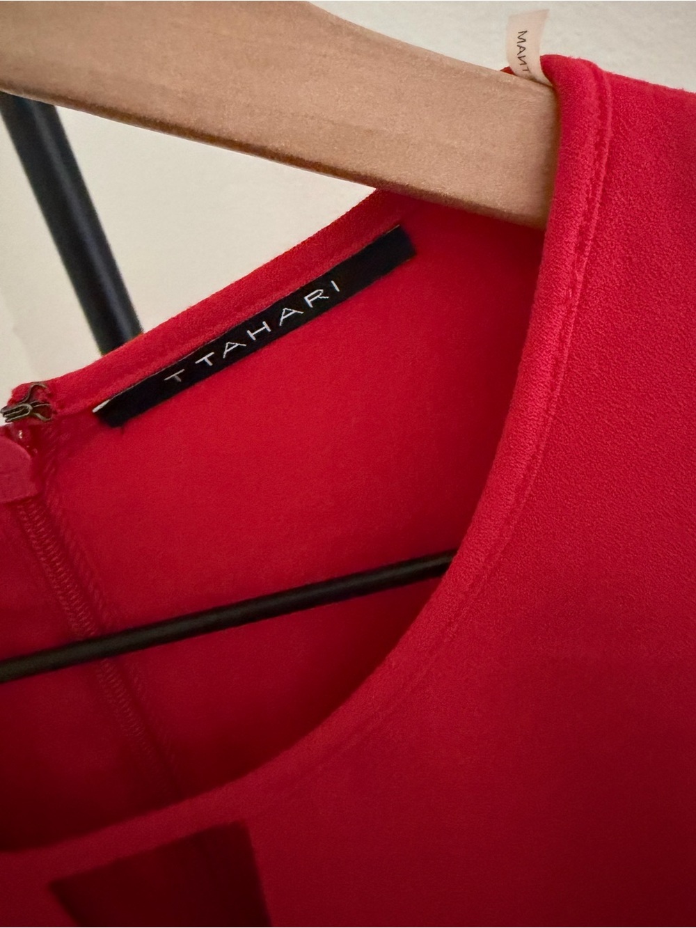 Tahari Red Cold-Shoulder Sheath Dress with Ruffle Sleeves - Picture 3 of 5